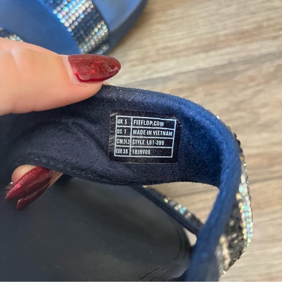 Fitflop 2 strap blue rhinestone wedge sandals - Picture 6 of 6